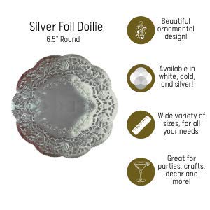 6.5 In. Round Silver Foil Doilies | 15 Count