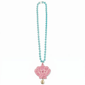 Shimmering Mermaid Seashell Pendant Necklace - 17" Pearl Beaded