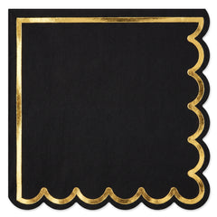 Black Scalloped Beverage Napkins with Gold Stamp - 5 In. X 5 In.