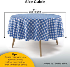 Round Blue Gingham Plastic Table Cover - 84 in.