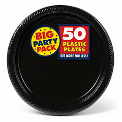 Big Party Pack Black Plastic Dinner Plates - 10.25", 50 Pack