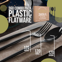 360 Pack Trendable Gloss Cutlery Combo Black 120/120/120