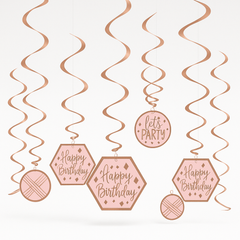 Blush Birthday Swirl Hanging Decorations, Rose Gold, 12-Pack