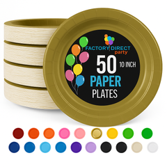 10" Gold Solid Color Paper Plates - Pack of 10