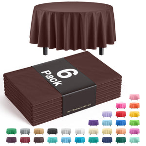 Round Brown Plastic Table Covers | 6 Pack - 84 in.