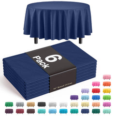 Navy Blue Round Plastic Table Covers | 6 Pack - 84 in.