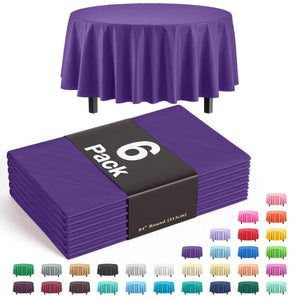 Premium Round Purple Plastic Table Covers | 6 Pack - 84 in.