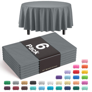 Premium Round Silver Plastic Table Covers | 6 Pack - 84 in.