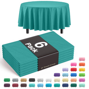 Premium Round Teal Plastic Table Covers | 6 Pack - 84 in.
