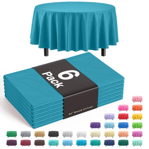 Premium Round Turquoise Plastic Table Covers | 6 Pack - 84 in.