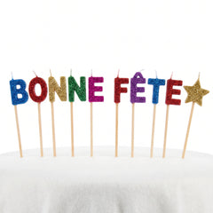 Bonne Fête Glitter Birthday Candle Picks - 10 pcs