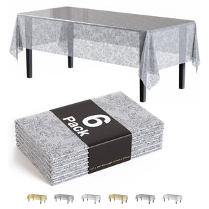 Silver Floral Plastic Table Covers | 6 Pack | 54 in. x 108 in.