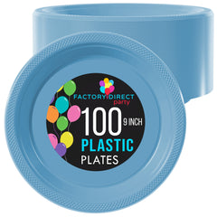 9 In. Light Blue Plastic Plates | 100 Count