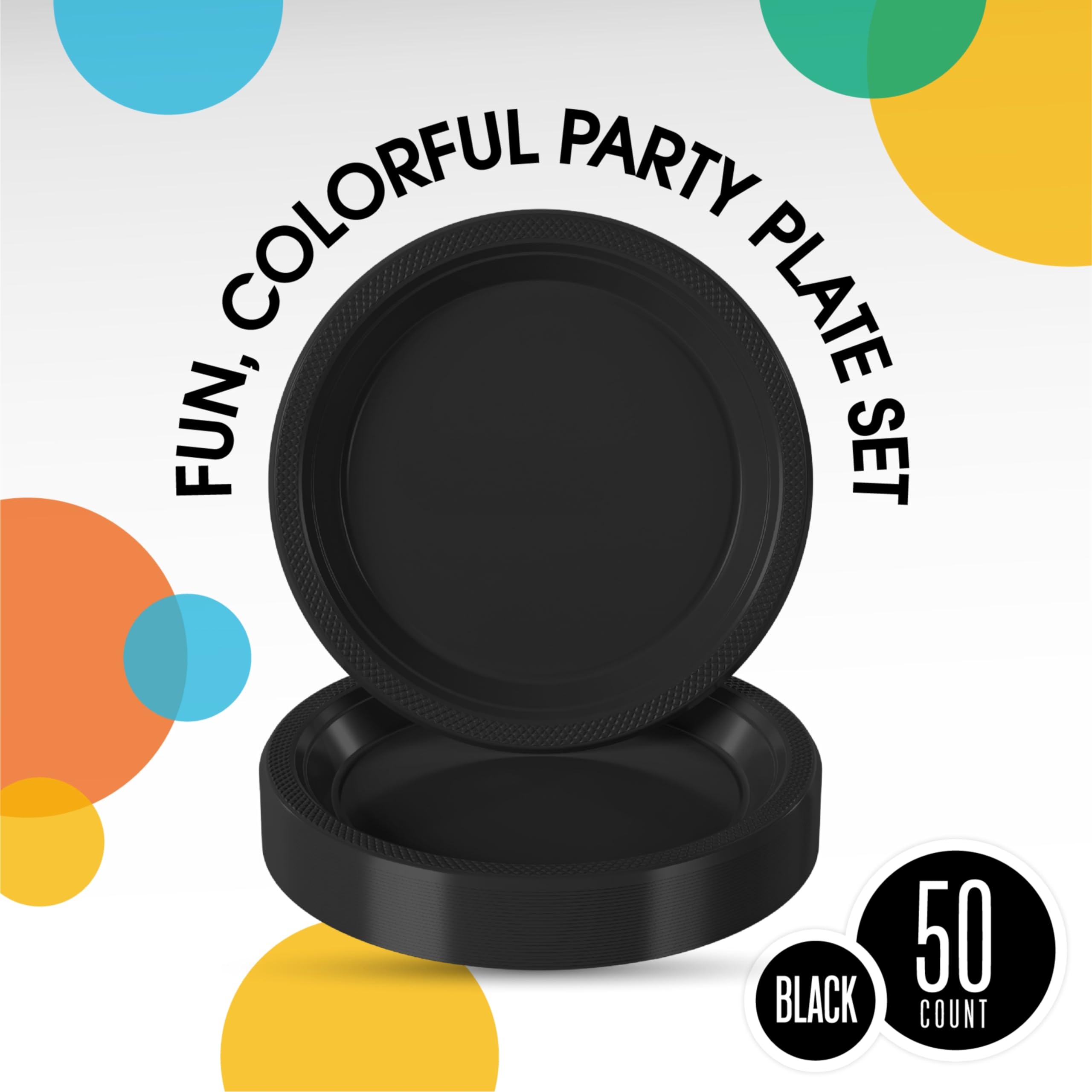 7 In. Black Plastic Plates | 50 Count