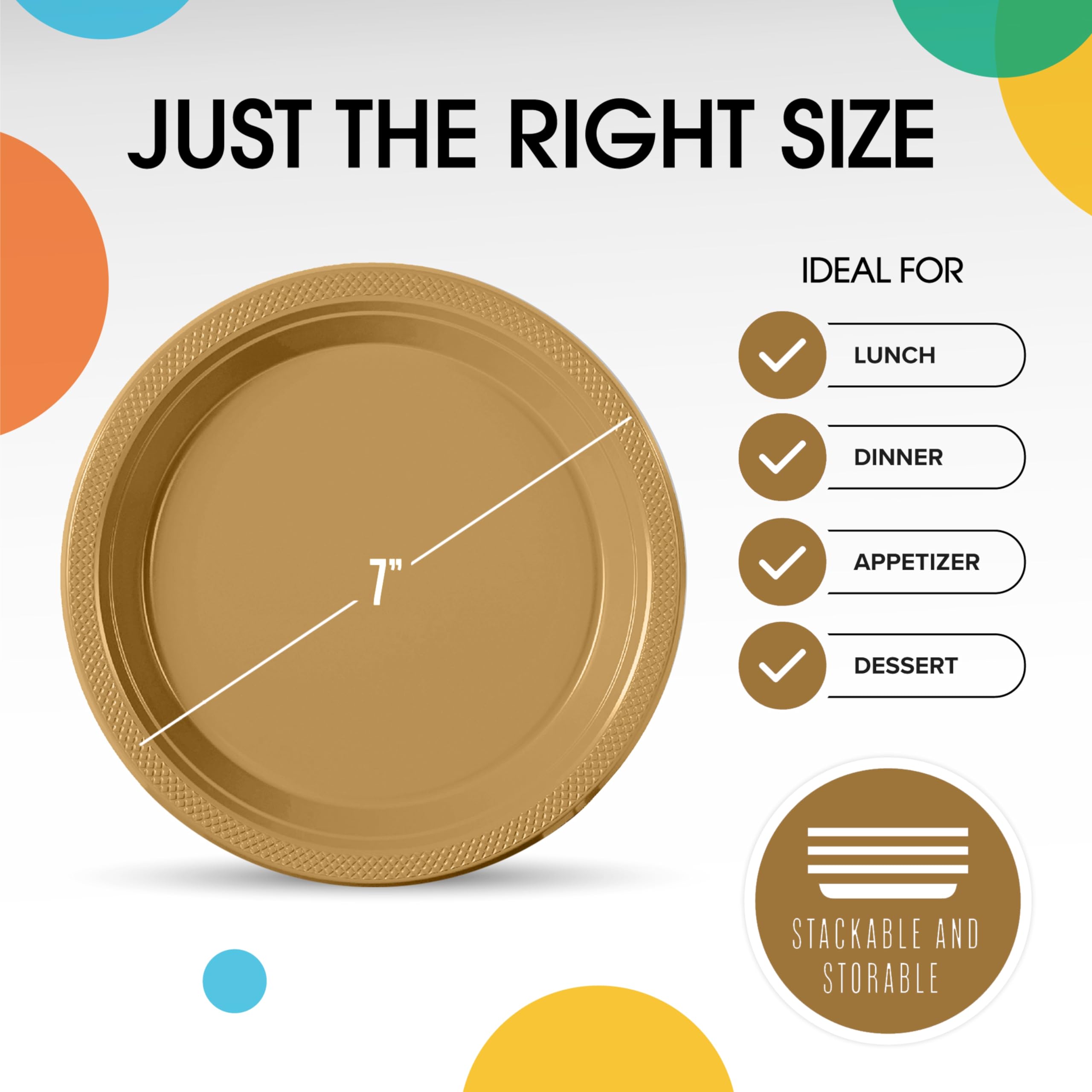 7 In. Gold Plastic Plates | 50 Count