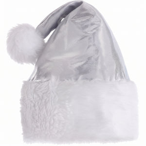 Deluxe Silver Tinsel Santa Hat for Christmas