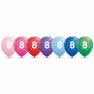 Colorful 12" Latex Balloons with #8 Print - Assorted Pack