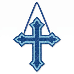 Blue Glitter Foam Sacraments Cross Hanging Decoration