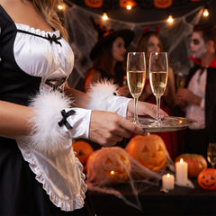White Bunny Marabou Wrist Cuffs - Halloween Costume Accessory