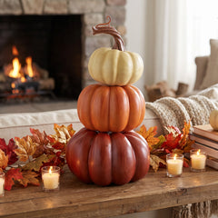 Elegant Fall Pumpkin Stack Decoration - 8.5"