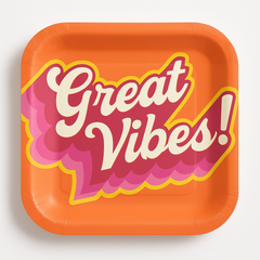 Summer Throwback "Great Vibes!" 7" Square Paper Plates - 20ct