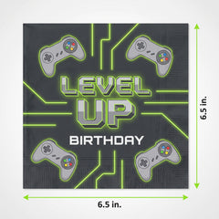 Level Up Birthday Lunch Napkins - 6.5 In. x 6.5 In. - Gaming Theme, 16 Pack