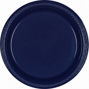 True Navy 7" Round Plastic Dessert Plates - 20 Pack
