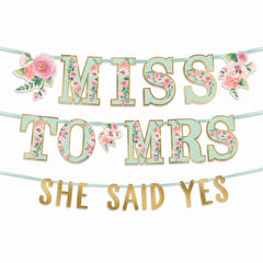 Mint Floral "Miss to Mrs" and "She Said Yes" Wedding Banner Kit