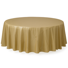 Elegant Gold Round Plastic Table Cover - 84"