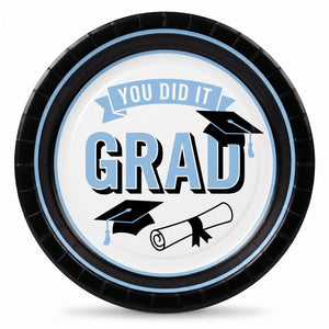 True to Your School Graduation Paper Plates, 6.75-Inch, Powder Blue, 20-Pack