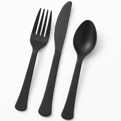 Black Heavy-Duty Plastic Cutlery Set - 80 Count