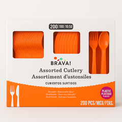Vibrant Orange Plastic Cutlery Set - Assorted