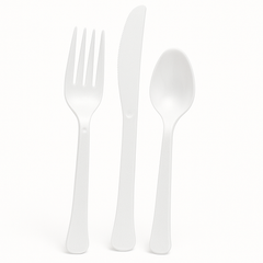 Frosty White Plastic Cutlery Assortment - 7.5 in.