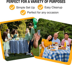 Round Blue Gingham Plastic Table Cover - 84 in.