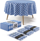 Round Blue Gingham Plastic Table Covers | 12 Pack - 84 in.