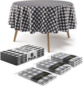Round Black Gingham Plastic Table Covers | 6 Pack - 84 in.