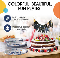 9 In. Blue Birthday Print Paper Plates - 50 Ct.