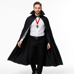 Adult Full Length Black Vampire Cape with High Collar