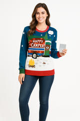 Light-Up "Happy Camper" Christmas Sweater - Adult S/M