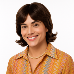 70s Heartthrob Brown Wig with Flipped Tips & Parted Bangs