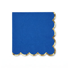 Royal Blue Scalloped Beverage Napkins with Gold Edge - 5 In. X 5 In.