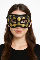 Harlequin Masquerade Mask, Black & Gold