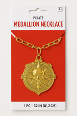 Pirate Compass Skull Medallion Necklace - 32" Gold Costume Accessory