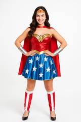 Women's Wonder Woman Costume with Gauntlets, Tiara & Leg Warmers