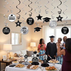 White Graduation Spiral Decorations Value Pack, 12-Pack