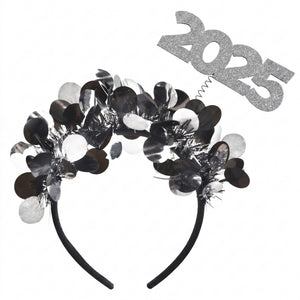 Sparkling "2025" New Year's Eve Headband - Black & Silver
