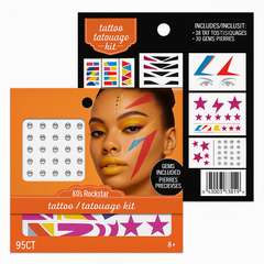 80s Rockstar Temporary Tattoo and Gem Kit