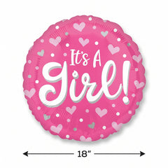 "It's a Girl" Heart & Dots Foil Balloon - 18in