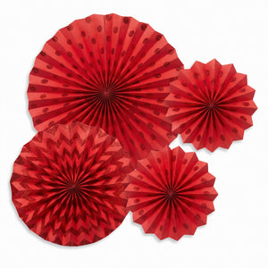 Red Glitter Paper Fan Decorations Set - Polka Dot & Chevron