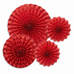 Red Glitter Paper Fan Decorations Set - Polka Dot & Chevron